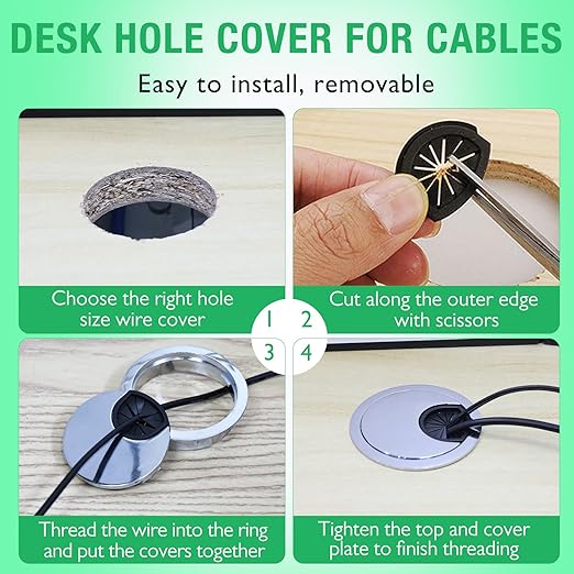 2 Pcs Desk Grommet 3-1/8" / 80 mm, Desk Cord Hole Cover, Cable Grommet Metal Zinc Alloy Materilal, Desk Hole Grommet for Home & Office Pc, Detachable Cable Cord Organizer-Bronze
