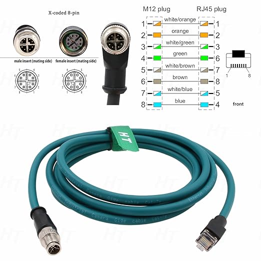 Ethernet Cable for Datalogic Matrix 220 320 Keyence Cognex in-Sight 7000 Gen2 Vision Camera Sensor Reader, M12 8 Pin X-Coding RJ45 CAT-7e 10M