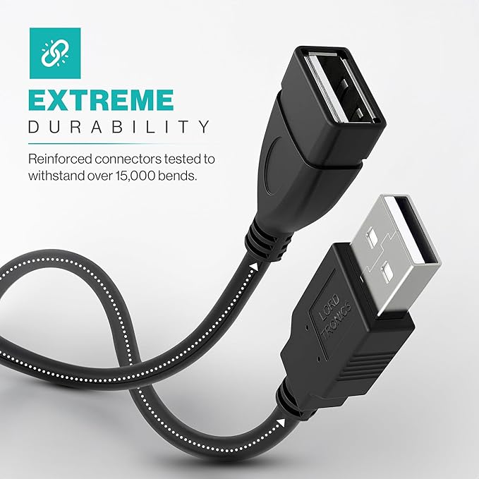 5FT USB Extender Cable Male to Female USB A Male to USB A Female 2.0 Data Transfer and Charging Adapter for TV, PC, Laptop, PlayStation, Xbox, Flash Drive for Multiple Devices