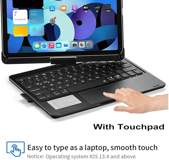 360° Rotatable Keyboard Case for iPad Air 13 inch (M3/M2-2025/2024)/Pro 12.9 (6th, 5th, 4th, 3rd Gen) with TouchPad, Backlits Aluminum Alloy Smart Case with trackpad Keyboard, Black