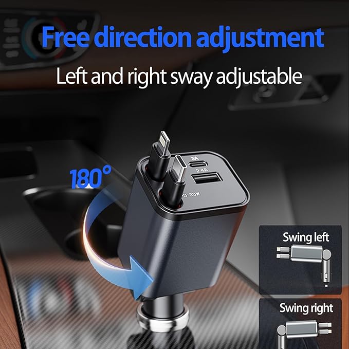 Mini Retractable Car Charger, 87W Car Accessories Adapter for iPhone 16 USB C Charger Fast Charging, Travel Essentials Gifts for Women Men, Road Trip Essentials for iPhone 16e 16 15 14 13 12