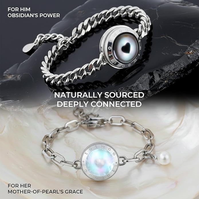 TOTWOO Long Distance Touch Bracelets for Couples, Smart Light & Vibration Love Jewelry, Long Distance Valentines Day Gifts for Him Her Women Men, One-to-One Bluetooth Pairing via App