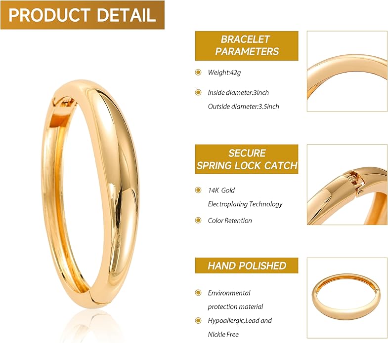 Women's Gold and Silver Cuff Bracelets Wide Chunky Bangle Set Hinged Minimalist Open Cuff Bracelet Stackable Bold Jewelry Gifts