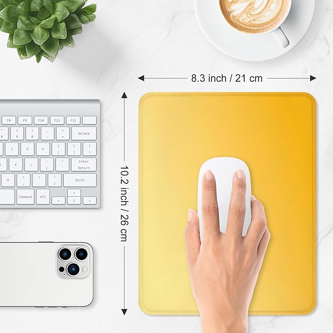 ITNRSIIET Mouse Pad Non-Slip Rubber Base Smooth Surface Stitched Edges Waterproof Durable Compatible with All Mice for Office & Gaming, Desk Accessory, 10.2x8.3x0.12 inch, Yellow Gradient