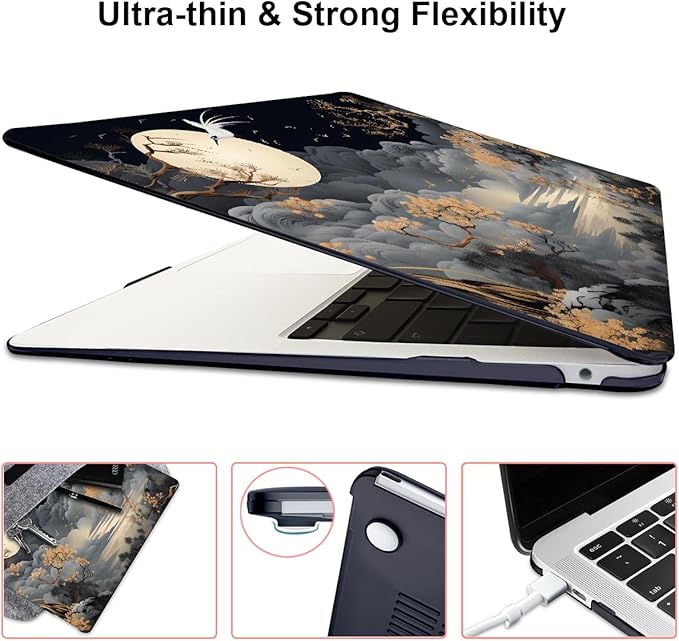 for MacBook Air 13 inch Case 2021 2020 2019 2018 Release A2337 M1 A2179 A1932 with Touch ID, Crystal Black Pattern Plastic Hard Shell Case Cover for Mac Air 13 M1, Tide Illustration 2