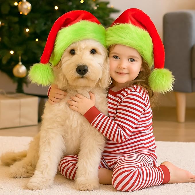 Funny Santa Hat for Adults – Soft Plush Red and Green Christmas Hat for Men and Women – Cozy Holiday Party Headwear