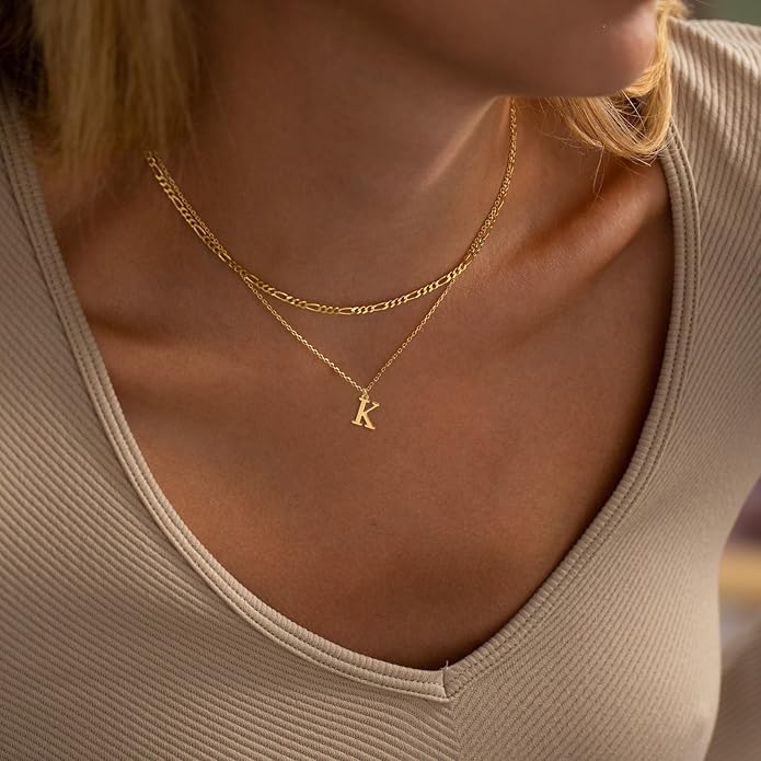 Initial Necklaces for Women Dainty Gold Silver Layered Letter Pendant Necklace Cute Figaro Chain Choker Necklace Personalized Trendy Stuff Jewelry Stack Gift for Women Her