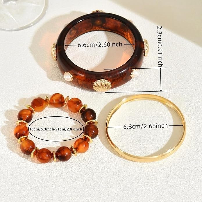 1 Set Bold Sea Inspired Multilayer Stackable Bracelet With Shell Waved Design Lightweight Resin Iron Jewelry For Women