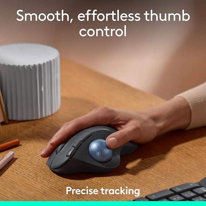 Logitech Ergo M575S Wireless Trackball Mouse, Wireless Ergonomic Mouse with Bluetooth and Encrypted Dongle, Comfortable Thumb Control, Precise and Smooth Tracking, for PC/Mac - Graphite Blue Ball