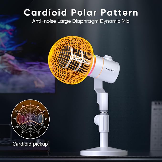 COMICA EJoy D10(D) USB Gaming Microphone – RGB Dynamic Mic with Noise Cancellation, XLR/USB-C, Real-Time Monitoring, Muting, Professional Studio Mic for Gaming, Streaming, Podcast, Recording (White)