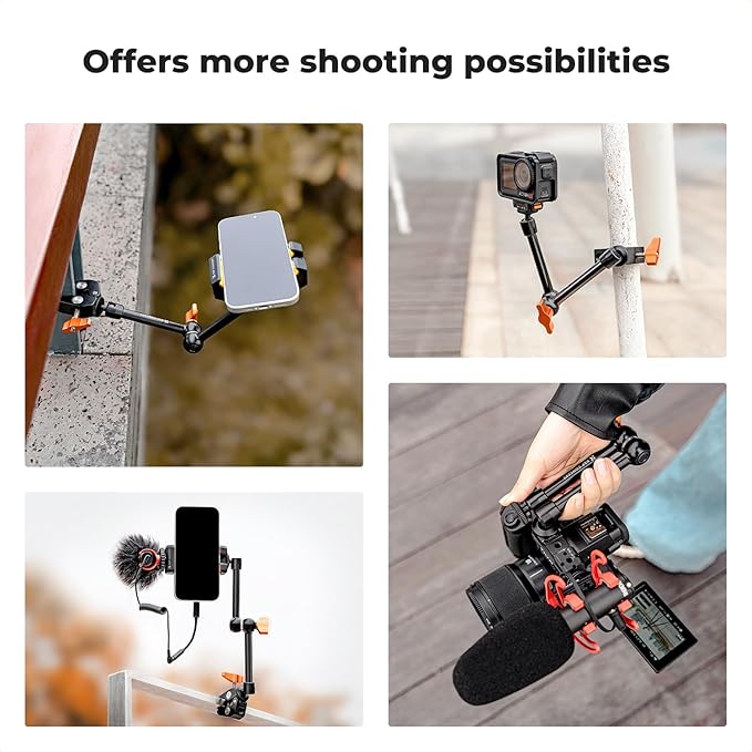 K&F CONCEPT 9.8" Magic Arm Clamp Kit with 1/4" & 3/8" Thread Screw 360° Ball Heads Articulating Magic Arm with Tripod Mount Adapter for Gopro/LED Lights/Monitor/Flash/Microphone/DSLR Camera