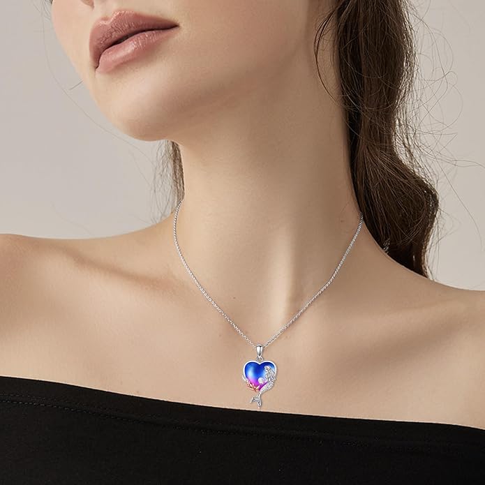 KQF Dragonfly/Butterlfy/Cat/Jellyfish/Bunny/Axolotl/Bee/Mermaid/Hummingbird/Elephant Necklace for Women Sterling Silver Moonstone Pendant Necklace Dragonfly Jewelry Gifts for Women
