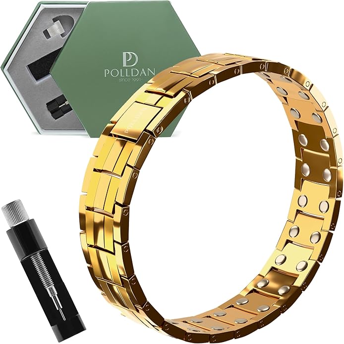 POLLDAN® 3X Power Magnetic Bracelets For Men | 6200 Gauss Strength Mens Titanium Bracelet with Fold-Over Clasp, Adjustable Length, Gift Box, Sizing Tool | Innovative Magnets Alloy - Patent