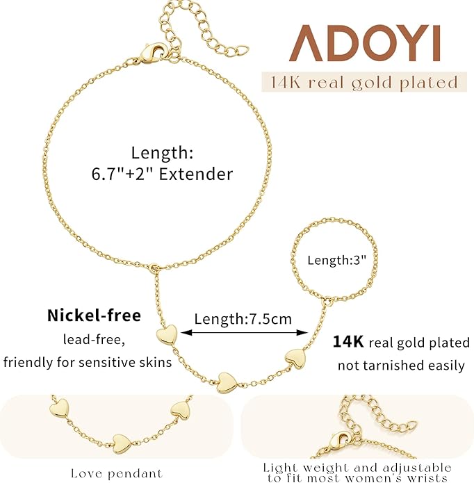 adoyi Valentines Day Gifts for Her Gold Bracelets for Women, 14K Gold Plated Stackable Bracelet Stack Set Adjustable Charm Paperclip Chain Cuban Link Layered Waterproof Jewelry Sets Gifts for Womens