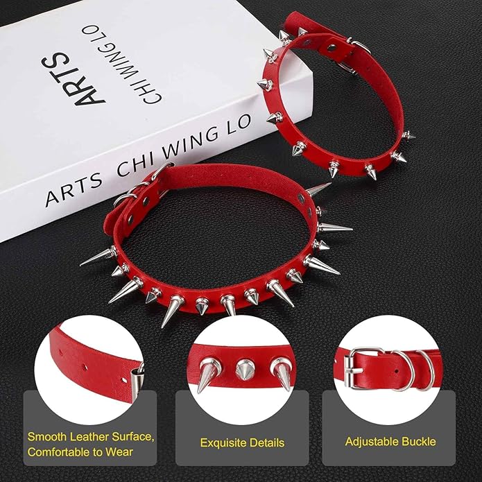 MECCANIXITY Spiked Chokers, Metal Spike Studded Link Leather Collar Chokers Necklace with Spikes Gothic Jewelry Accessories