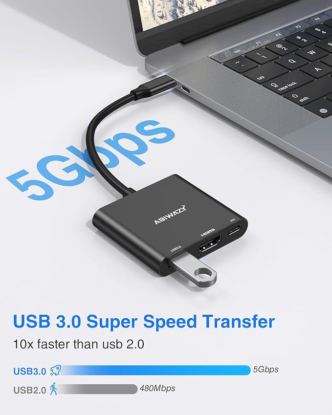 USB C to HDMI Adapter, 4K HDMI to USB-C Multiport Hub Adapter with 100W PD & USBA 3.0 Port, Type C Digital AV Converter for iPad Pro, MacBook Pro/Air, iPhone 15/16, Switch, TV, Monitor and More(Black)