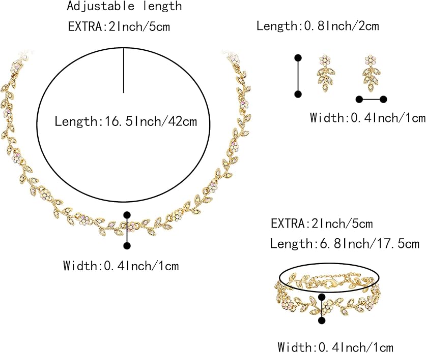 BriLove Wedding Jewelry Set for Women Bride, Gorgeous Stunning Crystal Flower Leaf Cluster Choker Necklace Link Bracelet Stud Earrings Bridal Bridesmaid
