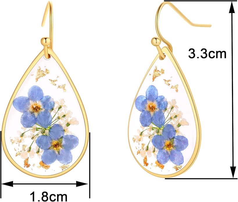 Forget-Me-Not and Queen Anne's Lace Pressed Wildflower Earrings | Pressed Flower Earrings | Handmade Drop and Dangle Earrings | Gift for Woman