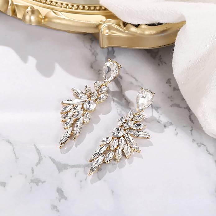 BriLove Women's Wedding Bridal Crystal Teardrop Multi Marquise Cluster Bling Dangle Earrings