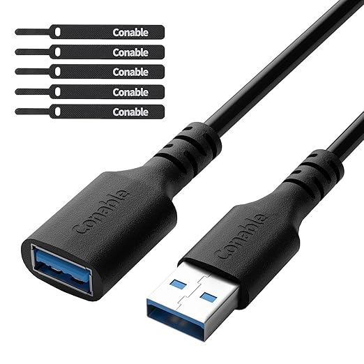 3 Pack USB 3.0 Extension Cable 2 FT, Short USB A Male to Female Extender Cord, 5Gbps Data Transfer for Webcam, Printer, Keyboard, Flash Drive, Hard Drive, Controller, Black Cable with 5 Cable Ties