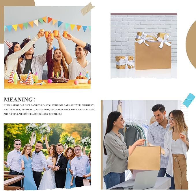 GSSUSA 16x6x12 Brown Paper Bags with Handles 25 Pcs, kraft Paper Shopping Bag for Small Business, Large Paper Bags Valentine's Gift Bag with Handles for Boutique, Food Service Take Out