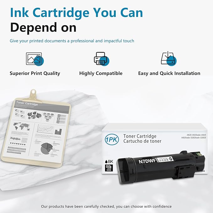 H625 N7DWF High Yield Toner Cartridge (1-Pack, Black): Compatible N7DWF Toner Cartridge Replacement for Dell H625 H625cdw H825 H825cdw S2825cdn S2825 Printer