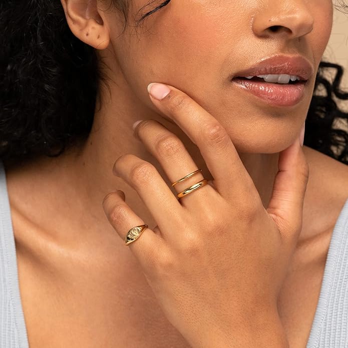 NOKMIT 1mm 14K Gold Filled Rings for Women Girls Thin Gold Ring Dainty Cute Stacking Stackable Thumb Pinky Band Non Tarnish Comfort Fit Size 4 to 11 1PC/2PCS/3PCS