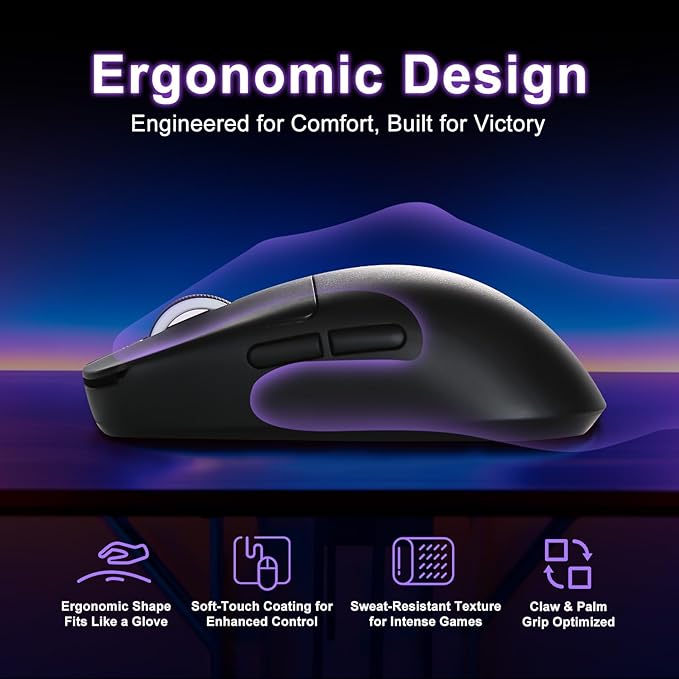 R1 SE+ Gaming Mouse, 18000 DPI, High-Precision PAW3395 SE Sensor,55g Lightweight,Three Connection Modes Wireless Mouse, Programmable Ergonomic Mouse Suitable for Laptops/PC/Mac (Black)