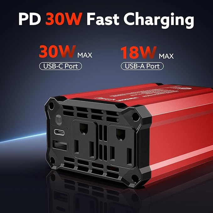 400W Car Power Inverter: vansoet DC 12V to AC 110V Inverter Converter, USB C PD 30W and USB-A QC 18W Port - Dual AC Plug Adapter Outlet Inverter for Vehicles, Laptop, Phones, Camera