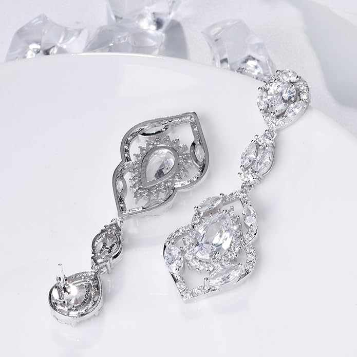 SELOVO Wedding Teardrop Dangle Earrings Silver Tone Vintage Chandelier Earrings Zircon