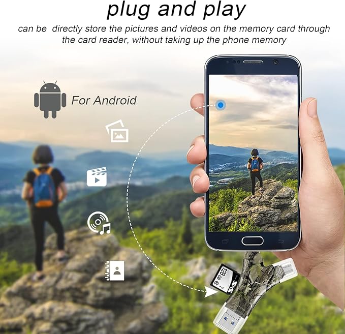 SD Card Reader for iPhone/ipad/Android/Mac/Computer/Camera,4 in1 Micro SD Card Reader Trail Camera Viewer, Portable Memory Card Reader SD Card Adapter for SD and TF Cards