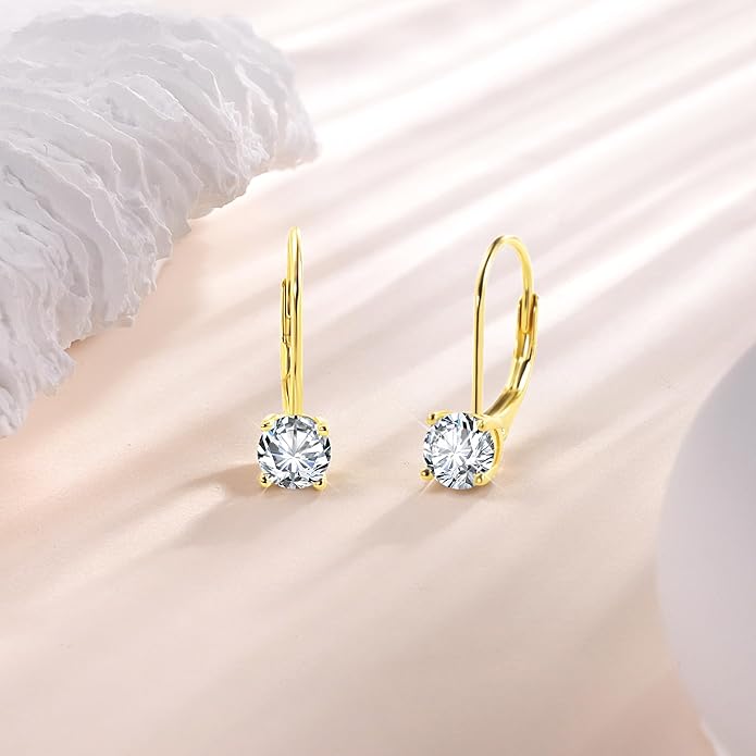 Moissanite Earrings, White Gold Plated Soild Sterling Silver Dangle Earrings 1.0ct-2.0ct D Color Brilliant Round Cut Lab Created Moissanite French Leverback Drop Earring for Women