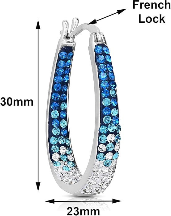 Savlano 14K White Gold Plated Inside Out Crystal Hoop Earrings For Women Comes With Savlano Gift Box