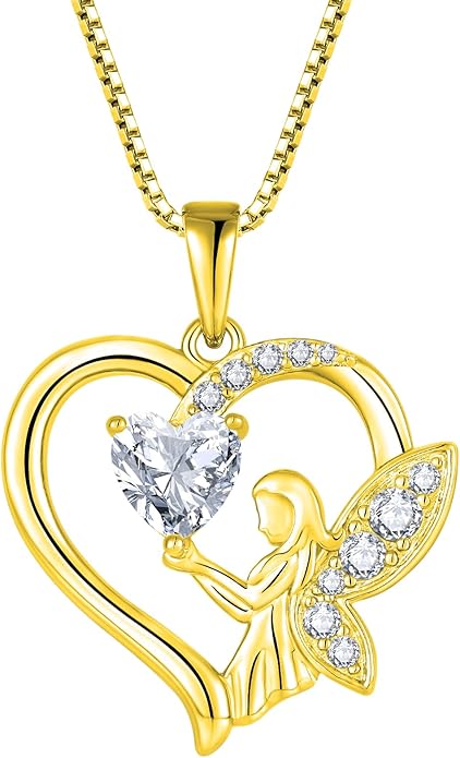 Guardian Angel Necklace 925 Sterling Silver Heart Angel Wings Pendant Birthstone Jewelry for Women