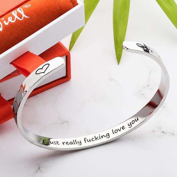 Carviell Engraved Cuff Bracelets for Women – Inspirational, Friendship, Love, Mom, Daughter, Sister, Christian, Graduation, Memorial & Wedding Gifts – 80+ Phrases – Stainless Steel, Gift-Ready