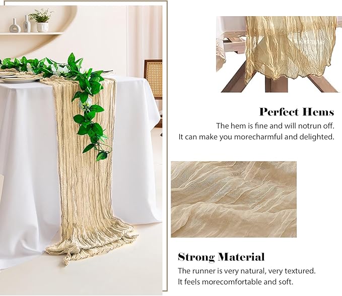 6 Pack 10 Ft Cheesecloth Table Runner Beige Gauze Long Table Runners Boho Gauze Cheese Cloth Table Runner Rustic Sheer Runner for Wedding Party Table Decor ( 35 x 120 Inch )