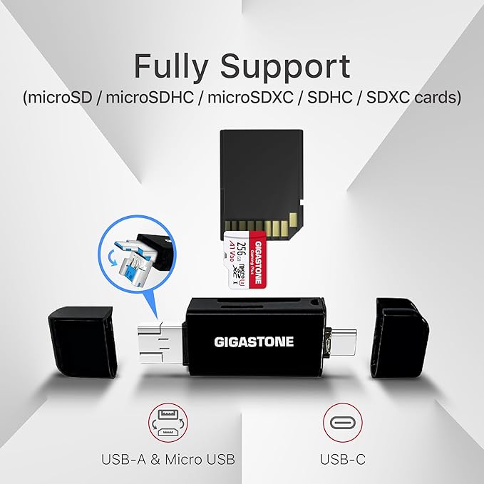 GIGASTONE 128GB Micro SD Card with USB Type C Card Reader, Gaming Plus, MicroSDXC Memory Card for Nintendo-Switch 1, 4K Video Recording, UHS-I A1 U3 V30 C10, up to 100MB/s, with Adapter