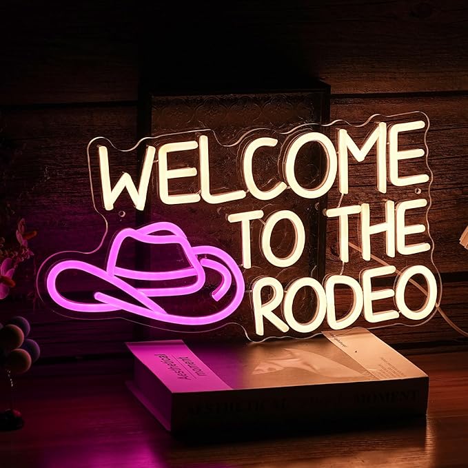 Welcome To The Rodeo Neon Sign Cowboy Neon Light For Wall Decor Dimmable LED Signs Welcome To The Rodeo Light Up Signs Living Room Man Cave Bar Recreation Room Decoration, Cowboy Gift for Men, Women
