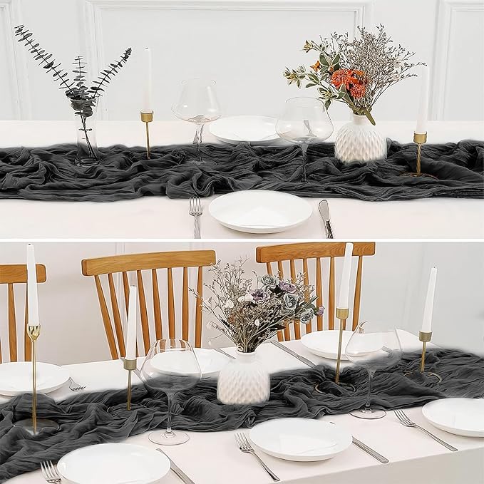 2 Pack 10 Ft Cheesecloth Table Runner Black Gauze Long Table Runners Boho Gauze Cheese Cloth Table Runner Rustic Sheer Runner for Wedding Party Table Decor ( 35 x 120 Inch )