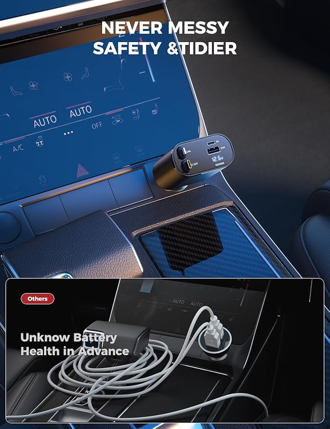 【Upgraded】 SUPERONE Retractable Car Charger 4 in 1, Fast Car Phone Charger with Cord 2.6ft, USB C and Apple Car Adapter, Compatible with iPhone 16 15/15 Pro Max/14/13/12/11, Galaxy, Pixel