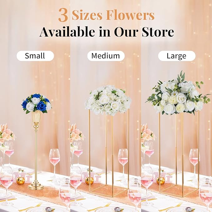 NUPTIO Flower Ball Arrangement Bouquet - 2 Pcs 9.5 inch Diameter Royal Blue Fake Flowers Roses Balls for Centerpieces Tables - Artificial Rose Arrangements for Wedding Centerpiece Table Decorations