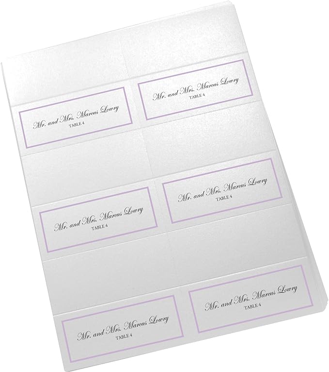 Single Line Border Printable Place Cards, Lavender (Choose Color), Set of 150 (25 Sheets), Laser & Inkjet Printers - Wedding, Party, Dinner, and Special Events - Made in the USA