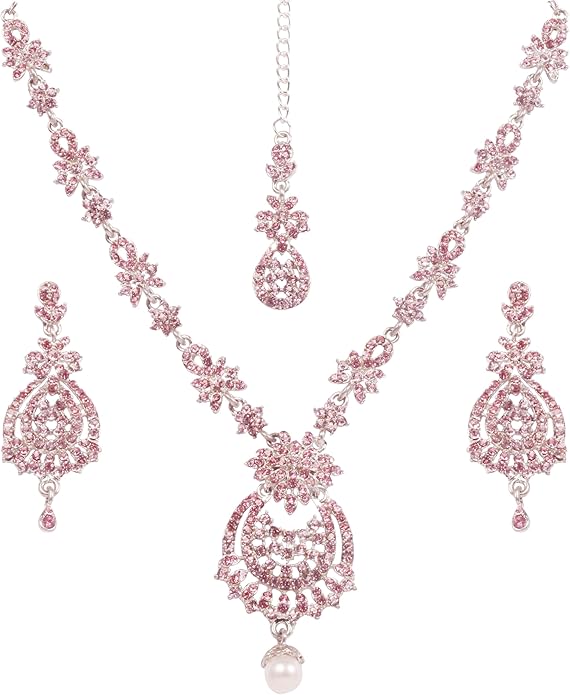 Touchstone Indian jewelry sets for women maang tikka wedding guest gold necklace bollywood jewellery set pageant elegant prom bride accessories western crystal chunky rhinestone necklaces