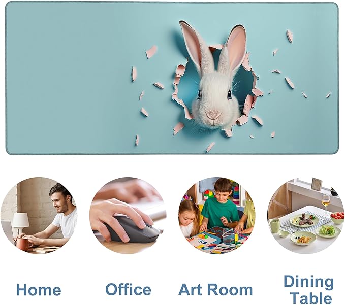 Gaming Desk Pad Large Extra Length Bunny Peeking Out of A Hole Mouse Pad Keyboard Laptop Non-Slip Waterproof with Rubber Base Thick Stitched Edge Mouse Mat for Office Home 35.4 x 15.7 Inches