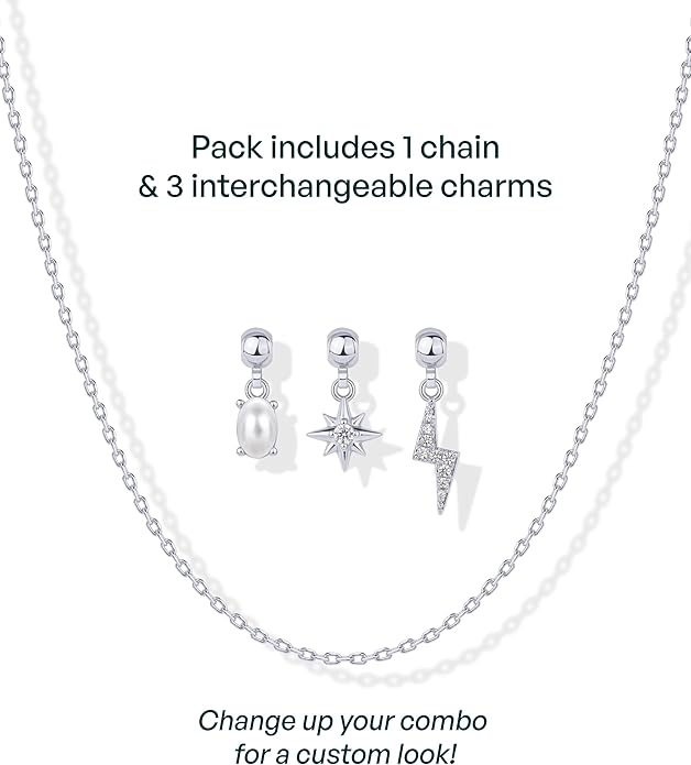 PAVOI 14K Gold Plated Dainty Necklace with Charms Set - Hypoallergenic Adjustable Chain Gold Charm Necklace for Women - Small Motif & Mantra 2 and 3-Pack Removable Pendants - Cute Jewelry Gifts