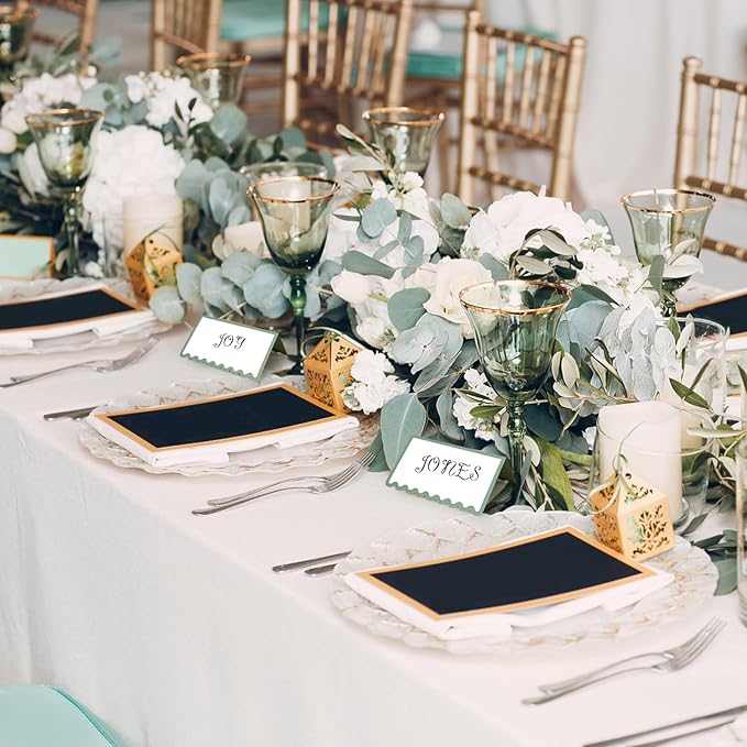 150 PCS Sage Green Scalloped Place Cards 2 x 3.5 Inch Blank Tented Place Card Name Cardstock Seat Assignment Label Card Reserved Table Seating Signs for Birthday Party Wedding Setting