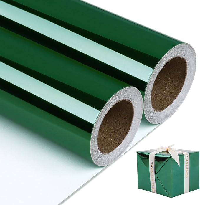 NESCCI Dark Green Metallic Wrapping Paper, Solid Color Paper-2 Roll,17 Inches X 32.8 Feet Per Roll,Gift Wrapping Paper,Perfect for Wedding,Valentine's Day, Birthday,Baby Shower,DIY Bouquet