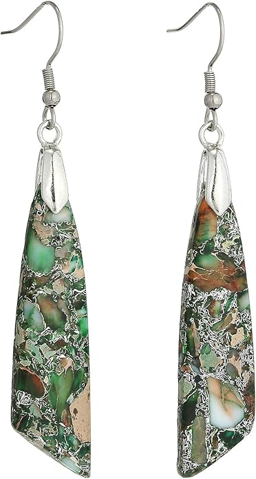 Boho Women Natural Stone Earrings Unique Healing Imperial Jasper Gemstone Energy Hypoallergenic Lightweight Dangle Drop Earrings Multiple Styles Earrings Jewelry for Birthday Party Gift