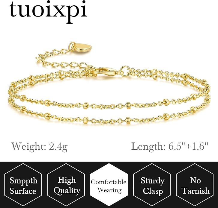 Gold Bracelets for Women 14K Gold Bracelets for Women Beaded Bracelet Two-Strand Structure Trendy Layered Bracelet for Womens