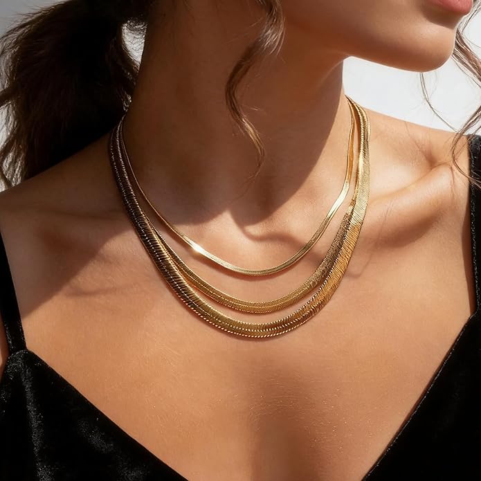 Fashion Necklace, White Gold and 18K Gold Plated Necklaces, Snake Chain, Rope Chain.Best Gift for Woman(16-18in)